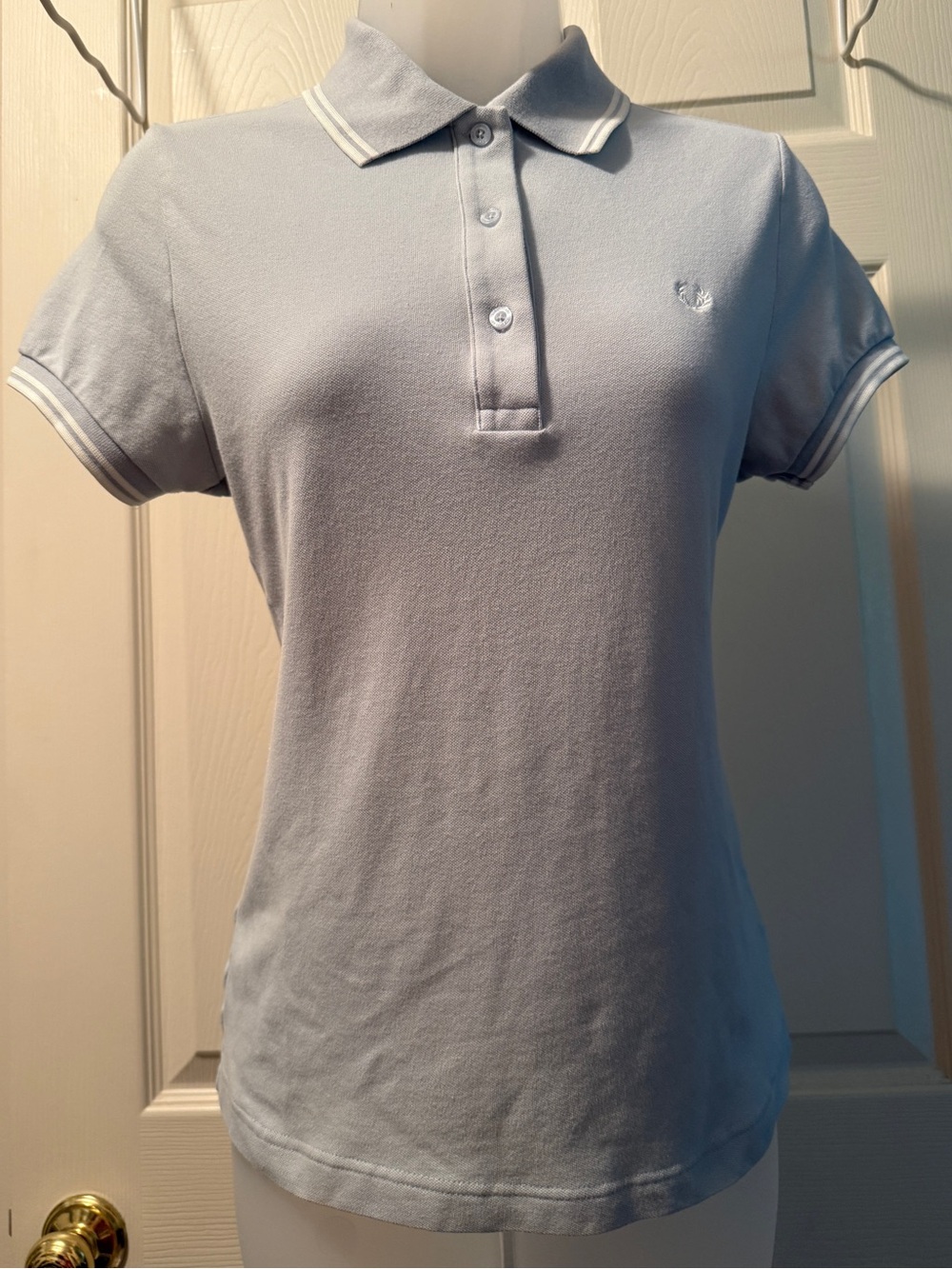Fred Perry Pale Blue Women's Button-Down Polo with White Trim